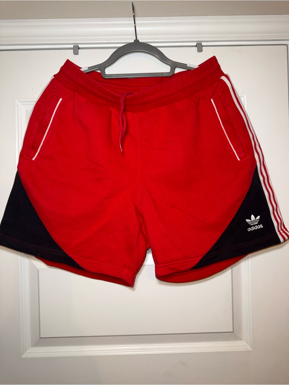 adidas Red Athletic Shorts with Black Side Panels